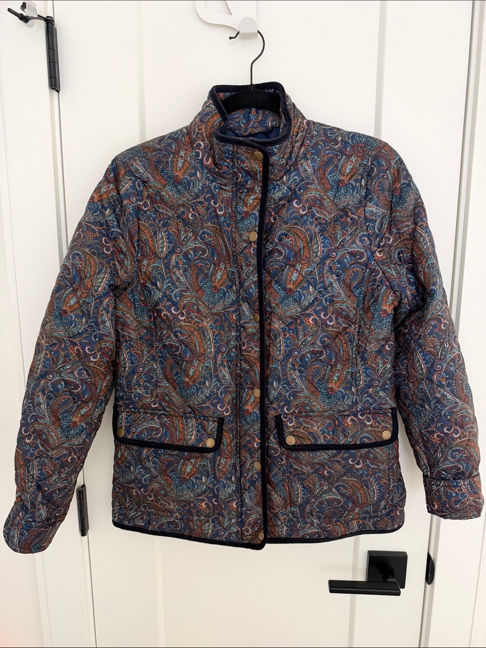 Talbots Quilted Paisley Puffer Jacket in Blue Multi